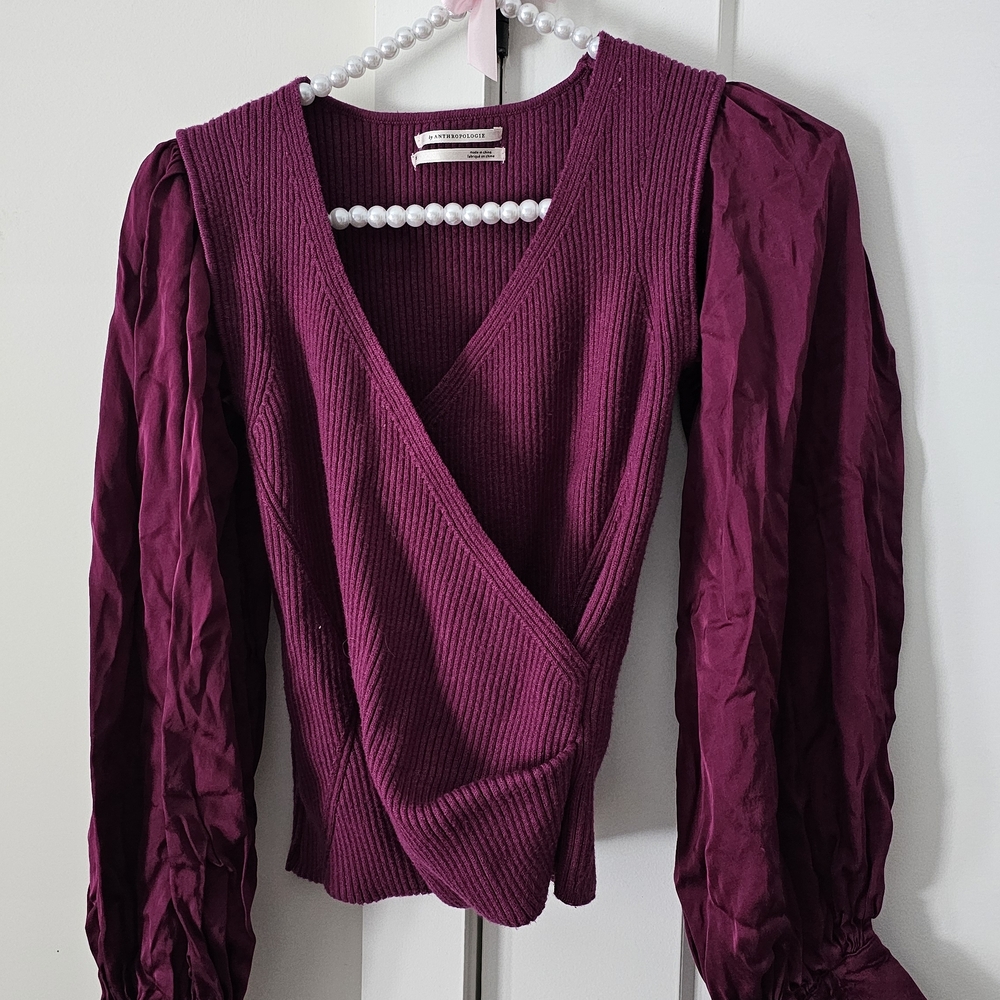Anthropologie Deep Purple V-Neck Blouse